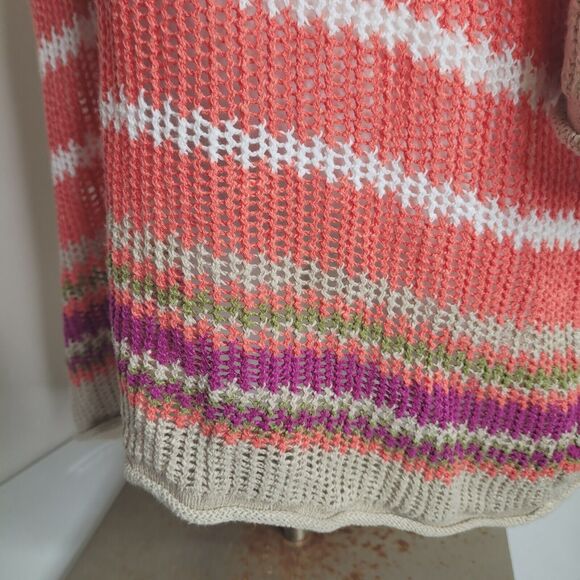 Tommy Bahama Medium Knit Top women stretch keyhole drawstring tie sheer linen - Picture 7 of 11